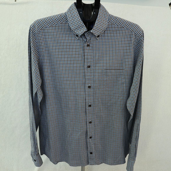 Eton Dress Shirt Men's Large L 16-41 Blue/Brown Gingham Check Contemporary Fit - Picture 3 of 12